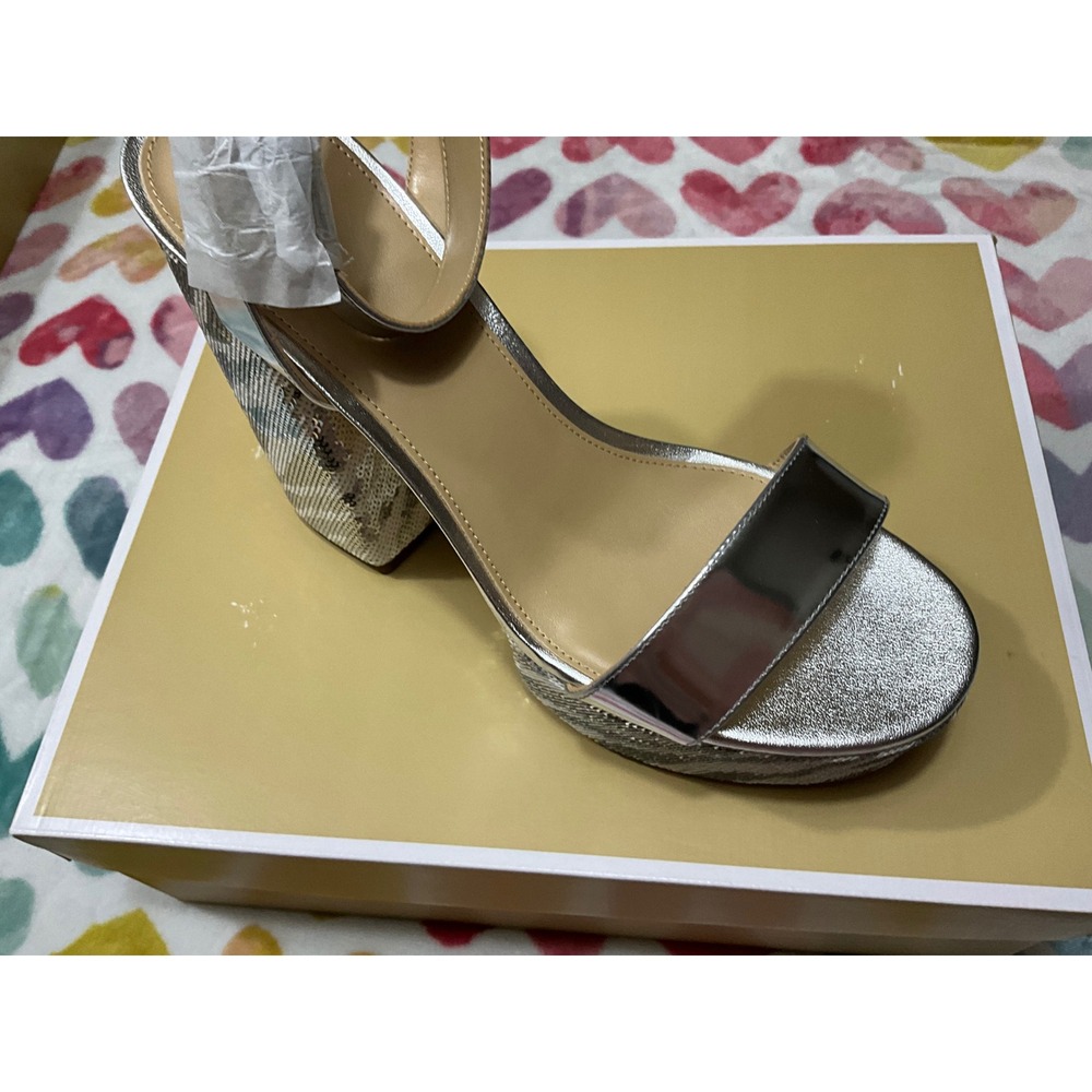 Michael Kors Silver Metallic zebra Print Platform Wedge Heels Sandals size 8.5m - Picture 3 of 3